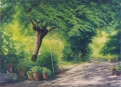 la scala del ciliegio olio su tela 50 x 70